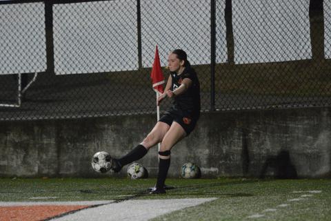 Photo by Benjamin London Madison Heaton sends a corner kick into play, as Hart captured a 5-0 win on the road against the Lady Patriots of Oglethorpe County Feb. 10. Photo by Benjamin London. 