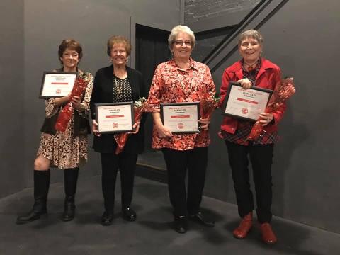 Cleveland (second from left) was honored by the Hart County Community Theatre in 2020 for being one of the theatre's founders. Photo courtesy of Debbie Kulczar, Hart County Community Theatre and Hartwell Service League. 