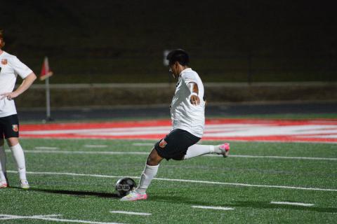 Defensive back German Franco sends the up the field on a free kick in the 3-1 loss to Stephens County March 20. Photo by Benjamin London. 