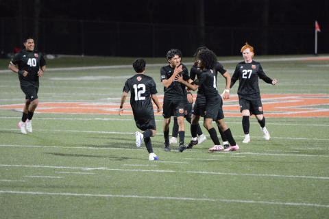 Midfielder Noé Ramírez Padilla celebrates after scoring from long range in the 4-0 win over the Wildcats of Rabun County Feb. 27. Photo by Benjamin London.