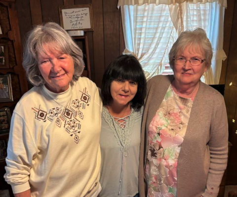 Friends (left to right) Sherry "Mo" Scoggins, Angela Smith and Kathy "Jenks" Haralson during a visit in Dewy Rose in March 2025. Photo courtesy of Kathy Haralson.