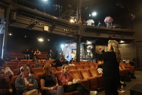 Hart County High School students listen to a representative from the Fox Theatre during the All Access-Pass event at Hart County Community Theatre April 17.  Photo by Madison Linton.