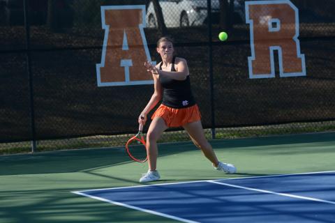 Lyla Phillips prepares to returns a serve from earlier in the season, as she won in the third set at No. 1 singles against the Lady Panthers of Savannah Arts April 23, to help send Hart to the Sweet Sixteen. Photo by Benjamin London.