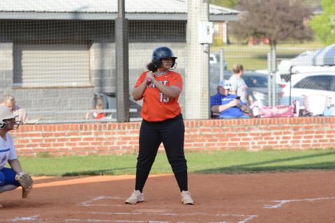 Mia Jackson led the Lady Dogs at the plate going 3-6 with a run and drove in a run, in the 12-8 and 12-2 losses to Jefferson March 31. Photo by Benjamin London. 