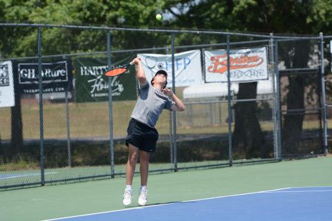 Senior boys tennis player Riley Gaines earns Athlete of the Week. Photo by Benjamin London.