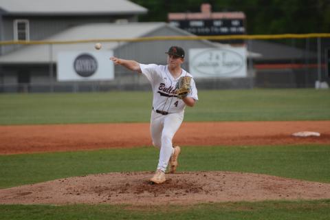 Junior pitcher Riley Sanders allowed four hits, no runs and issued one walk in his five innings of relief in the 6-2 loss to Prince Avenue Christian April 6. Photo by Benjamin London.