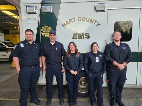 Hart County EMS welcomed five paramedics who recently graduated paramedic school in January. Pictured are (L-R) Jacob Keese, John Moore, Kayla Gabriel, Christie Zollner and Michael Evans.  Photo courtesy of Hart County EMS.