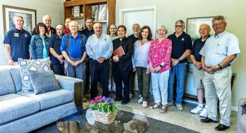 Representatives from Hart Life Pregnancy Care Center, Knights of Columbus and Sacred Heart Catholic Church pose for a photo prior to a ceremony at Hart Life May 8 to bless a new ultrasound machine. The brand new machine was purchased for Hart Life by donations from the Knights of Columbus, Respect Life of Atlanta, Sacred Heart Catholic Church, Hartwell First Methodist Church and numerous other anonymous donors. Photo by Bill Powell. 