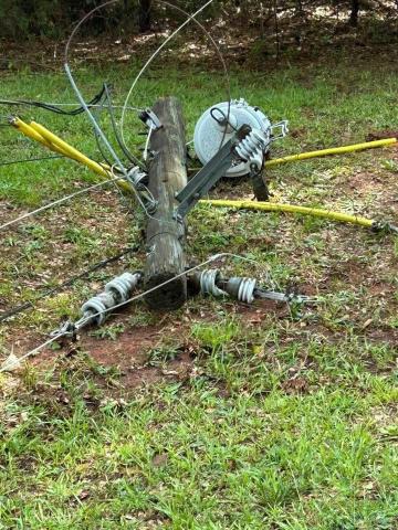 A just over 30 minute severe afternoon thunderstorm included an estimated 75 miles per hour peak winds and did damage through Hart and Elbert counties Monday afternoon. Downed trees and power lines were reported at at least 44 locations across the county. Photo courtesy of Hart EMC.