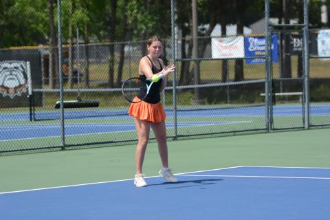 Senior tennis player Mary Charlotte Gordon earns Athlete of the Week. Photo by Benjamin London.