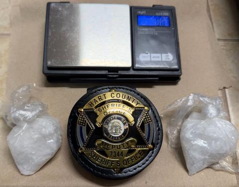 A traffic stop on Providence Church Road by the Hart County Sheriff's Office led to the seizure of 40 grams of crystal methamphetamine and drug-related objects July. Photo courtesy of the Hart County Sheriff's Office. 