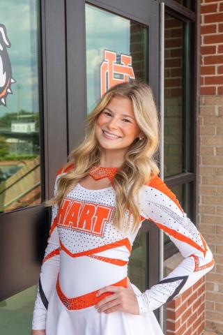 Hart County High School’s senior cheerleaders Ashlyn Adams was named to the Georgia Coaches Cheerleading Association’s Top 30 for Cheerleader of the Year for Classes A-AAAA July 6. Photo submitted by Hart County High School Cheer.