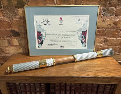 Atop an oak bookcase in my office sits the Olympic torch that I carried in 1996. Photo submitted by Dink NeSmith. 