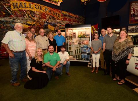 Gerald Voyles’ family and supporters gathered Saturday at his display after he was inducted to the Georgia Racing Hall of Fame in Dawsonville. Photos by Tom Reed, courtesy of the Georgia Racing Hall of Fame.