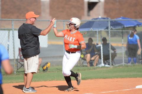 Senior infielder and pitcher Chesnee Strickland rounds the bases after a three-run blast to deep center in the 15-3 run-rule win over Barrow Arts and Sciences Academy Aug. 25. Photo by Benjamin London. 