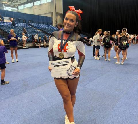 Senior cheerleader Landry Wheless earned a spot in the Top 16 at the GCCA Cheerleader of the Year competition Aug. 1, which also earned her a spot on the All State team for classes A-AAAA. Photo submitted by Hart County Cheer. 