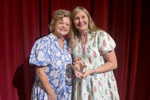 Lisa Fanczi stands alongside Superintendent Jennifer Carter, left, after Fanczi was announced as the 2026-2027 Hart County Charter System Teacher of the Year at the district's annual Convocation. Photo submitted by Grayson Williams.