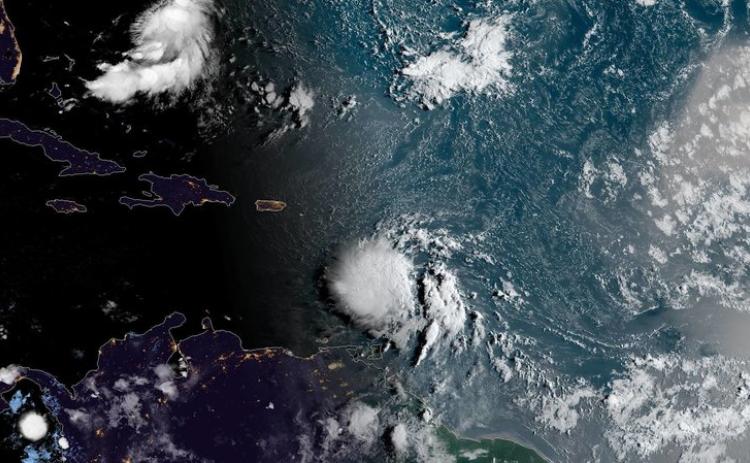 Photo submitted by NOAA — Tropical Storm Dorian is shown in NOAA satellite imagery approaching Puerto Rico Tuesday morning.