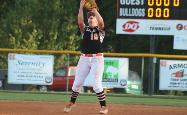 Sunshot by Grayson Williams — Hart County’s Abby Bennett catches an infield fly on Aug. 22 at home against Jefferson.