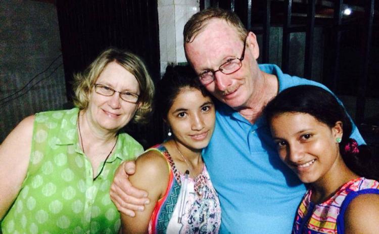 Photo submitted Vonnie Brown, left, and her husband Tony Brown, second from right, are pictured with two unidentified girls during a trip with Lavonia Church of God.