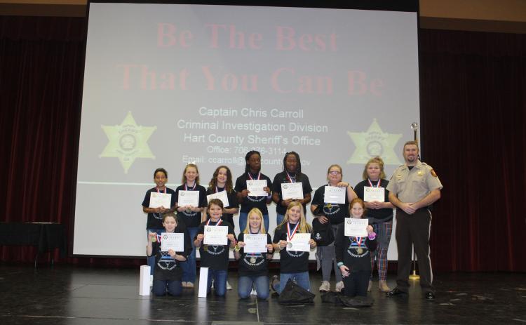Winners of the Anti-Drug and Alcohol poster winners are front row from left to right, Kadyn Cromer, Cara Cook, Chloe Hendrix , Peyton McCollum and Ashley Brown. Back Row from left to right are Deanna Howell, Kalee Bond, Leah Fleeman, Ka’lis Blackwell, Mckenzie Teasley, Mickinzie Clark and Jacee Adams.
