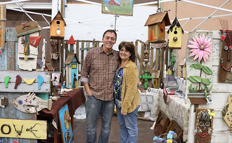 Jim and Sonja Corder of Birdhouse and More show off some of their wares at the 2018 Holiday Bazaar at Cornerstone Baptist Church in Hartwell.