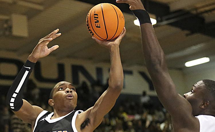 Photo submitted by Dan Giles - Hart County’s Shone Webb puts up a shot Saturday against Elbert County in Elberton.