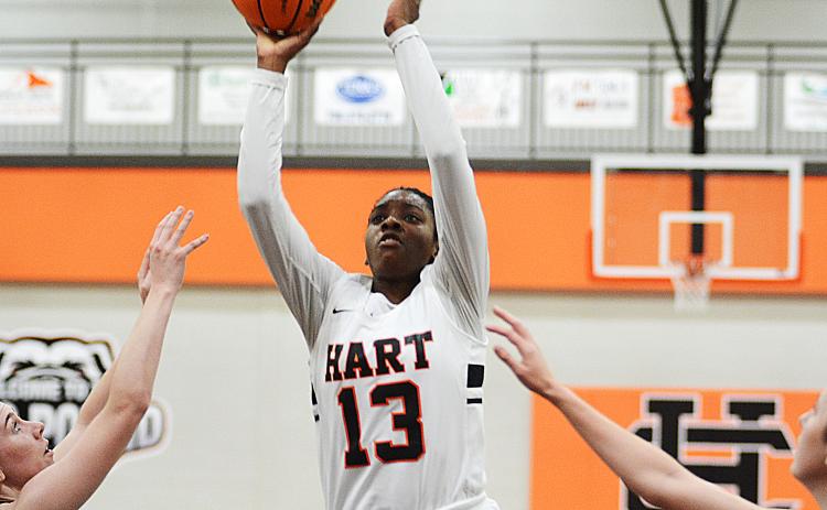 Sunshot by Michael Hall - Nakia Haley puts up a jumpshot against Jackson County on Jan. 10 at Hart County High School.