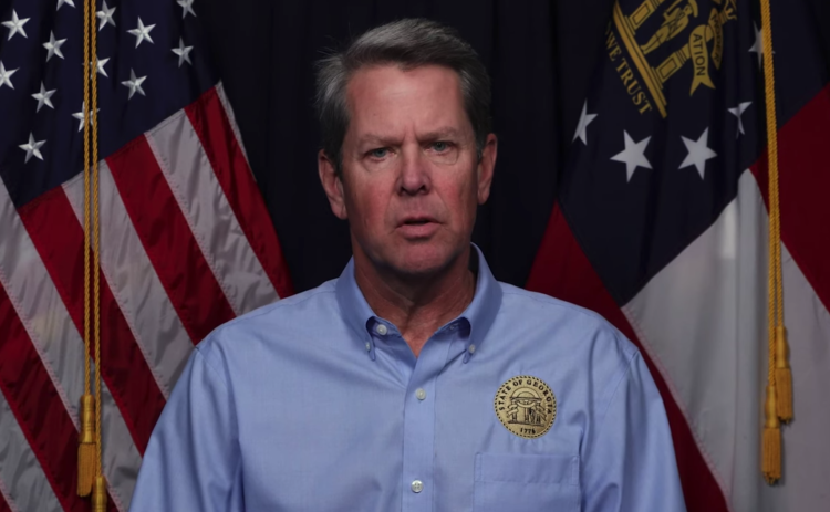 Gov. Brian Kemp, seen here in a screenshot, speaks in a video message to Georgians Thursday about letting the shelter-in-place order lift at midnight.