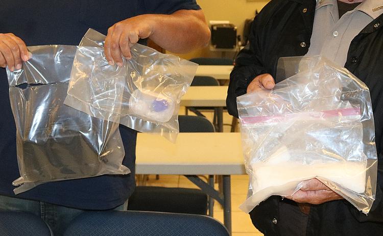 Sunshot by Grayson Williams — Methamphetamine, ecstasy and paraphernalia seized during a drug trafficking bust on Christmas Tree Farm Road in Hart County are shown.