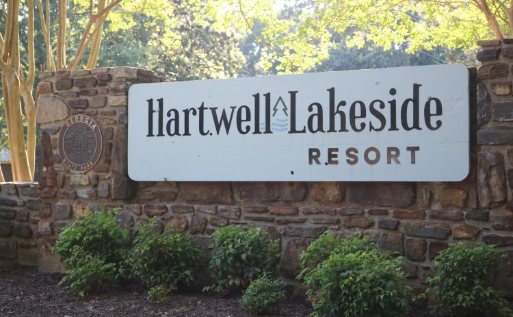 The new sign marking the former Hart State Park as Hartwell Lakeside Resort is shown.