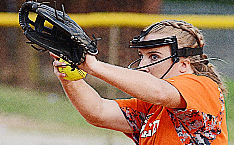 Sunshot by Michael Hall — Hart County pitcher Gabby Buffington deals in Hart County’s win over North Oconee High School on Monday, Aug. 17, at Hart County High School.