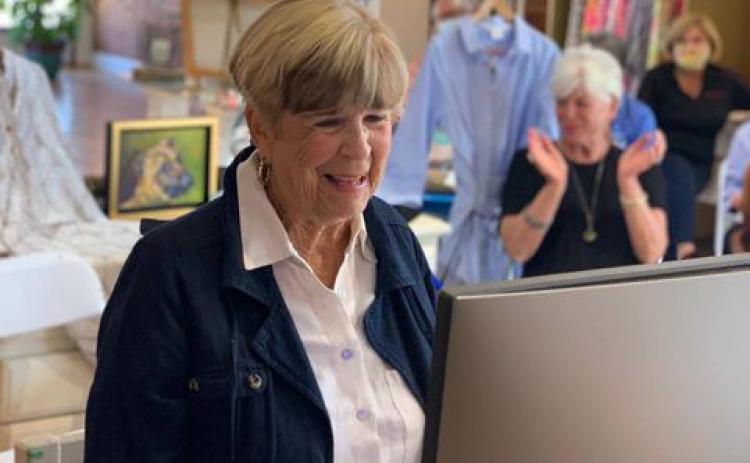 Photo submitted Tammy Hutchinson learns via virtual announcement that she was named as second runner up in a national Main Street volunteer competition.