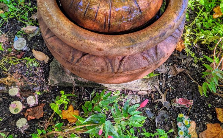 Photo submitted - The new fountain that replaced the one damaged by vandals at the Anne King Garden in the Hart County Botanical Garden is shown.