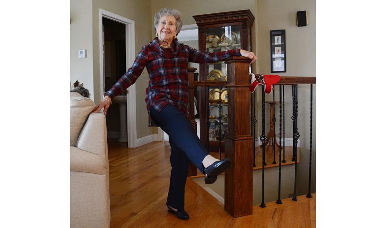 Janice Ferguson, 94, shows off a Rockette kick.