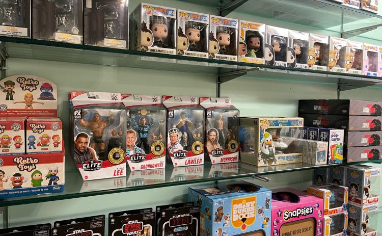 A small look at some of the inventory at Lake Hartwell Collectibles, including Funko Pops and other novelty collectibles.