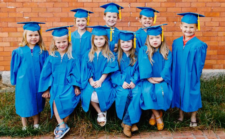 Submitted photo - This year’s preschool graduates. Pictured front row left to right: Stella Stone, Carolina Clark, Ava Sanders, and Clara Van Dora. Pictured back row left to right: Korrah Fowler, Madison Dickerson, Kacen Temple, Kanler Temple, and Bryce Graham.