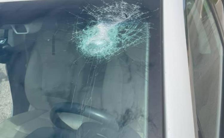 Photo submittd - Multiple vehicles, including the one pictured, were struck by rocks Monday launched from a sling shot, the sheriff said, on Reed Creek Highway.