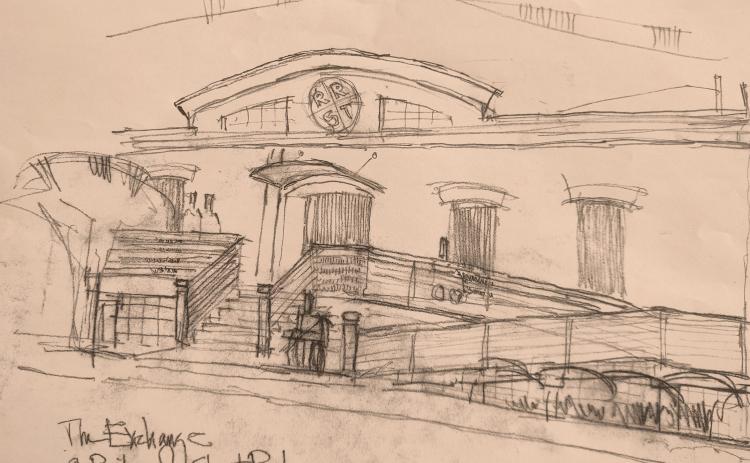 Rendering submitted A drawn rendering by Joe Hoffman of what the Railroad Street-side of 41 Depot Street will look like after the overhaul.