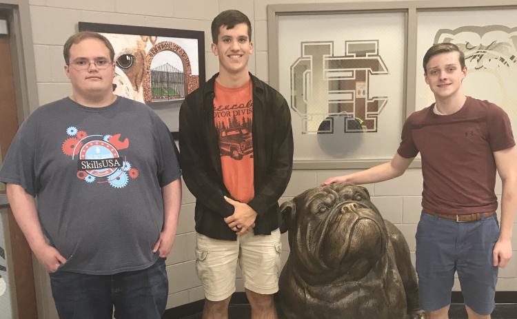 Photo submitted - Pictured above from left to right, Julian Mills, Jonathan McClain, Landyn Chapman after receiving drafting certifications.