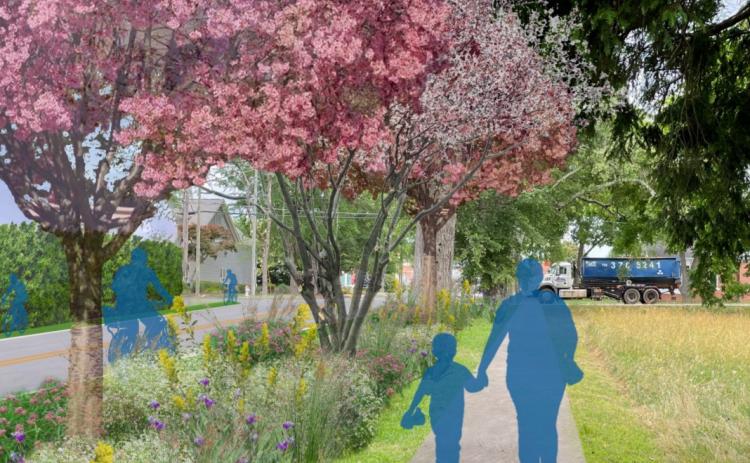 Rendering of the proposed sidewalk area along Howell Street in Hartwell.