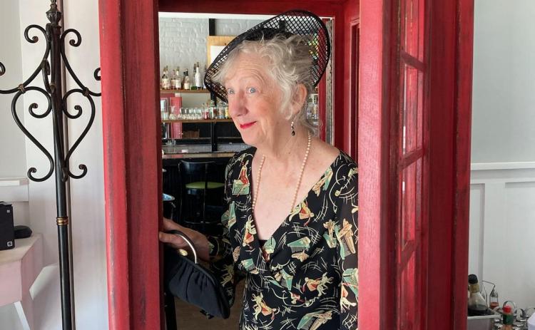Published author Kathryn Smith exiting a model speakeasy