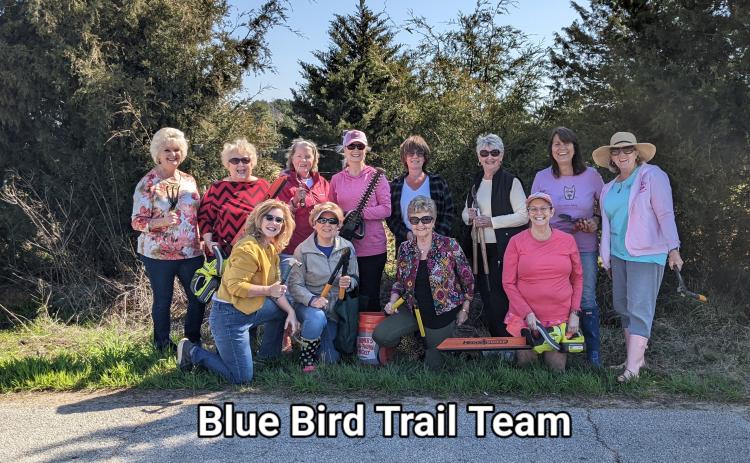Pictured are Pine Tree Garden Club and Pine Tree Blue Bird Trail Volunteers. First Row (L-R) Michelle Hicks, Suellen Jones, GCG State President, Peggy Tucker and Lisa Perry. Second Row (L-R) Diane Bowers, Linda Harris, Melissa Barton, Cindy Neal, Peggy Graham, Sandra Brown, Lisa Cochenour & Sherry Westbury