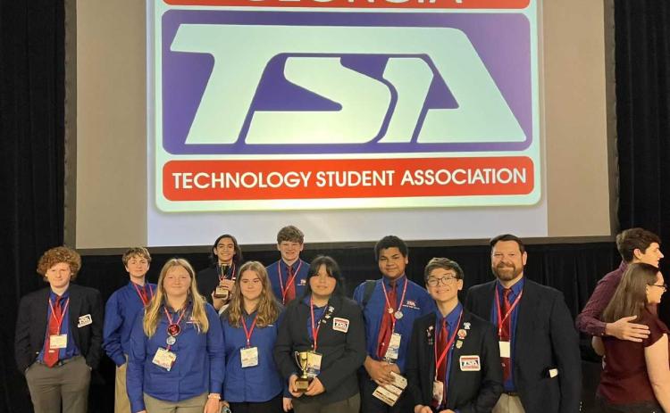 Members of the Hart County TSA display their awards at the state conference.