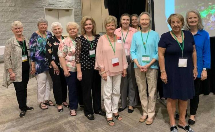 Pine Tree Garden Club members attending State Convention in Macon: (L-R) Sandra Brown, Sylvia Floyd, Carolyn Burrell, Linda Harris, Michelle Hicks, GCG State President Peggy Tucker, Janet Massey, Ann Ayers, Jill Walker, Laura Rider and Cindy Neal.