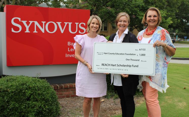Pictured L-R: Jessica Seawright, Hart County Education Foundation president, Barbara Cronic, Synovus representative and Bobbie Busha, Hart County Education Foundation executive director.
