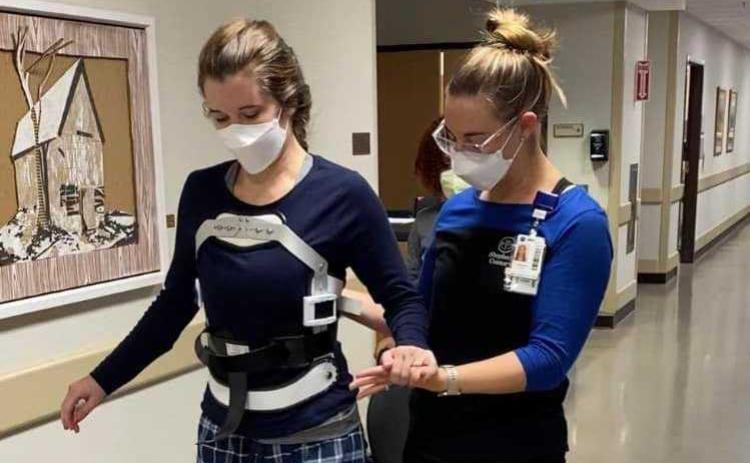 Photo submitted Schaper working on her recovery during physical therapy at the Shepherd Medical Center in Atlanta, GA just months after her accident.