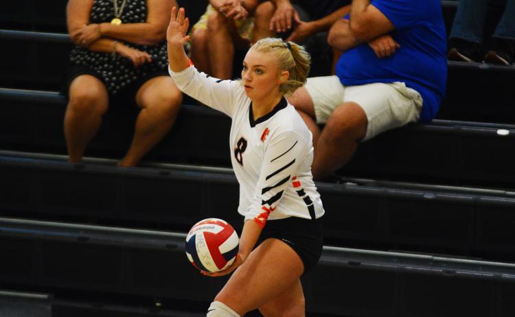 Drew Dotson/The Hartwell Sun - Cali Beebe gets ready to serve in a home game earlier this season.