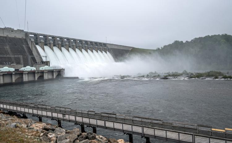 The Hartwell Dam releases its floodgates in June of 2021.