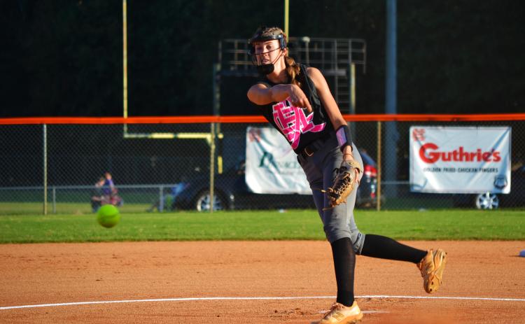 Emilee Sanders pitches the ball against Oconee County on Sept. 15.